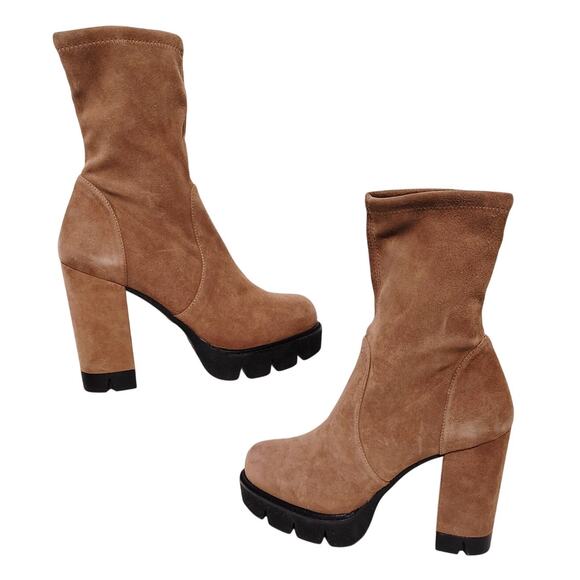 NWB Stuart Weitzman Ande Chunky Heels Bootie Suede Brown Boots Womens 7B/37.5 - Picture 1 of 6